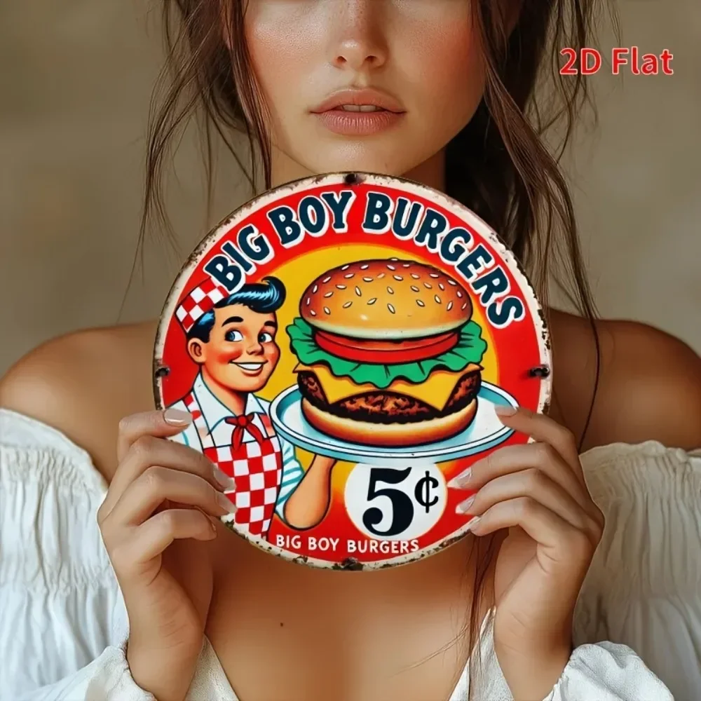 Vintage Big Boy Burger Metal Sign – Retro 2D Flat Printed Wall Decor, Size 7.87 X 7.87inch , Classic Style Iron Artwork