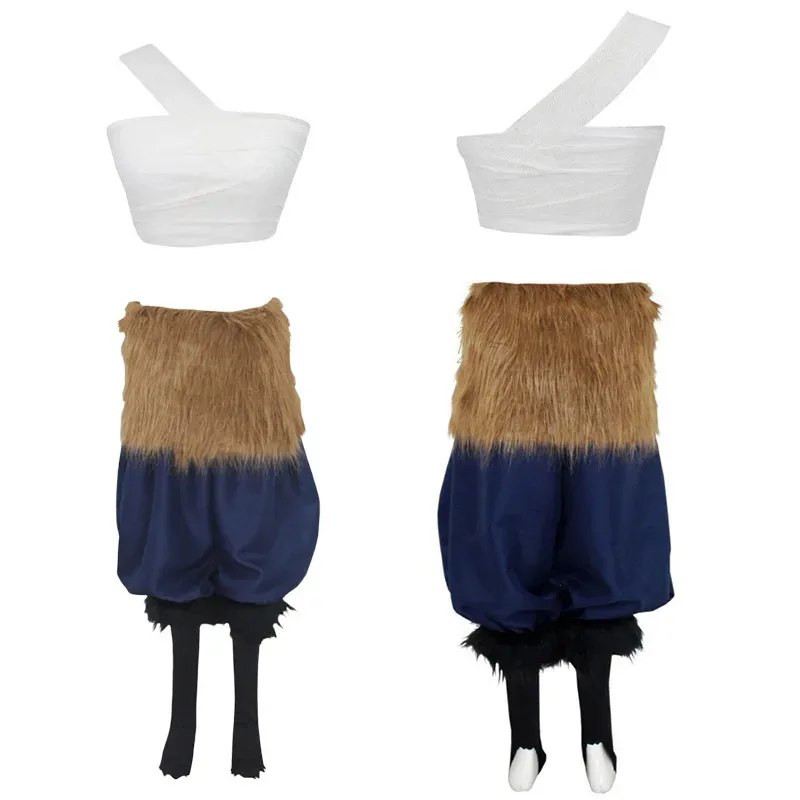 Kostum Cosplay Anime Hashibira Inosuke Kimetsu No Yaiba Paket Wig Hashibira Inosuke Celana Gaun Mewah dan Masker Apron