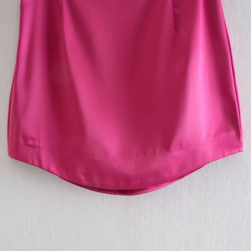 YPFF Minifalda elástica ajustada de cintura alta Falda de cadera profesional con textura brillante para mujeres pequeñas Verano Primavera