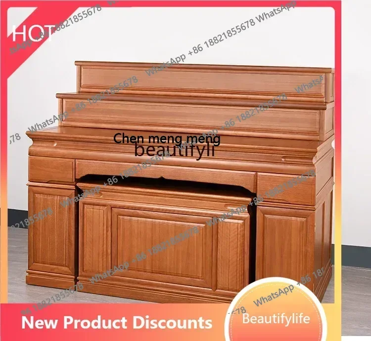 D178  Three-layer solid wood golden sandalwood offering table, offering table household living room temple Tibetan style
