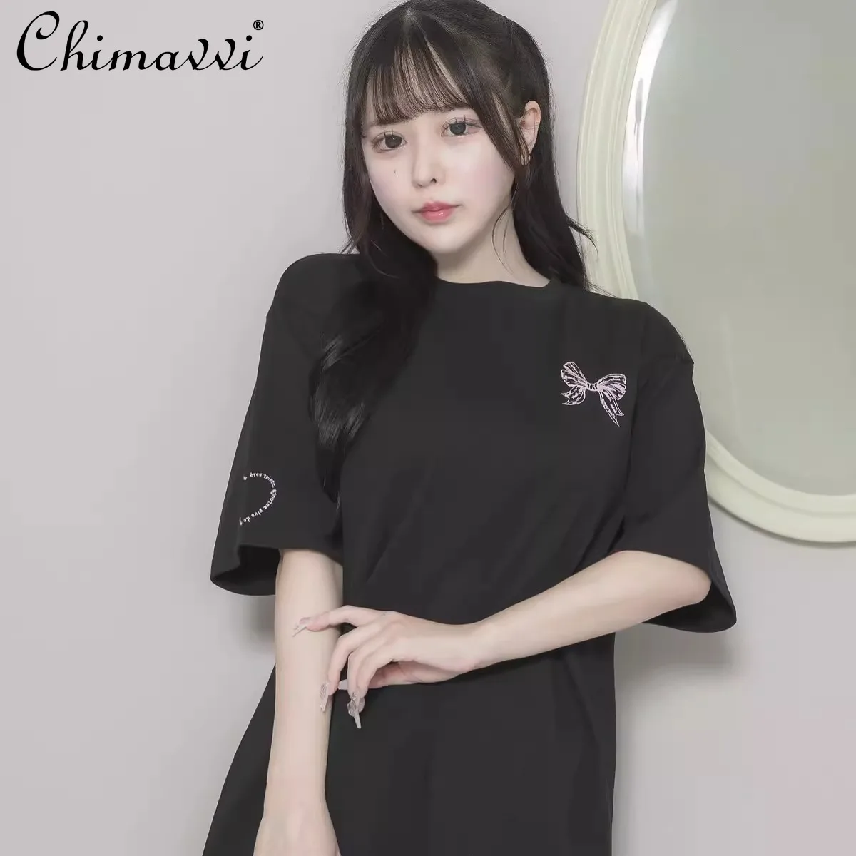 Japanese Sweet and Cute Cake Print Short-sleeved Loose OversizeT-shirt 2025 Summer New Fashion Kawaii Girl Women's Y2k Top