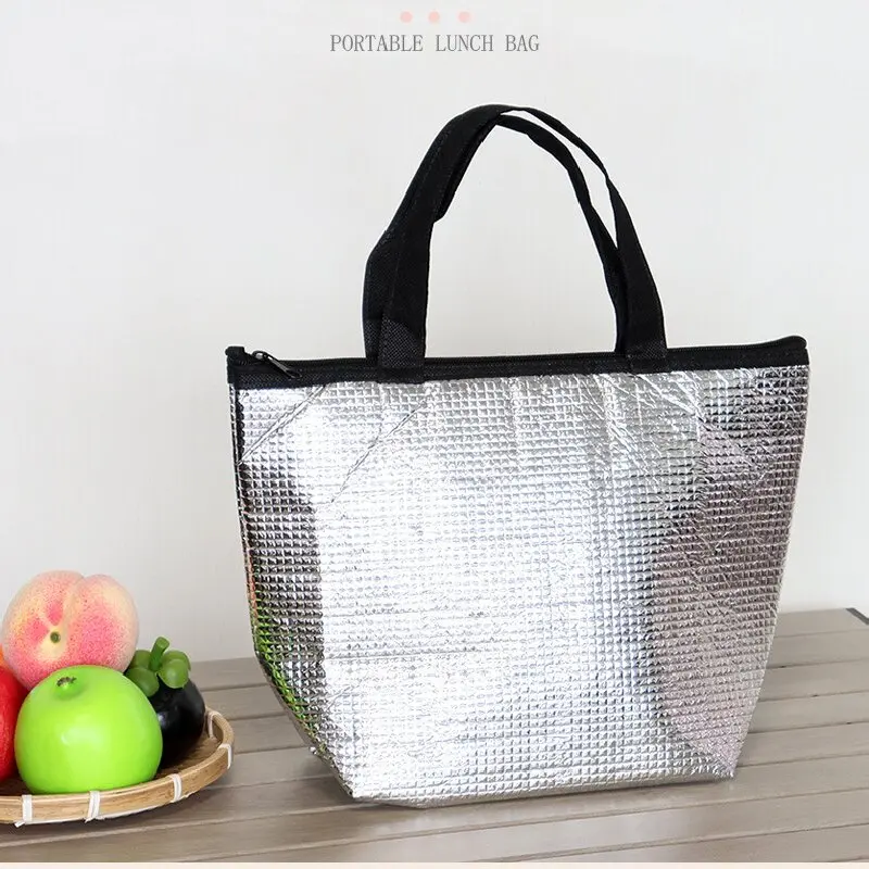Portable Storage Bag Thermal Insulated Lunch Box Keep Warm Cooler Handbag Bento Pouch Dinner Food Container Inner Aluminum Foil