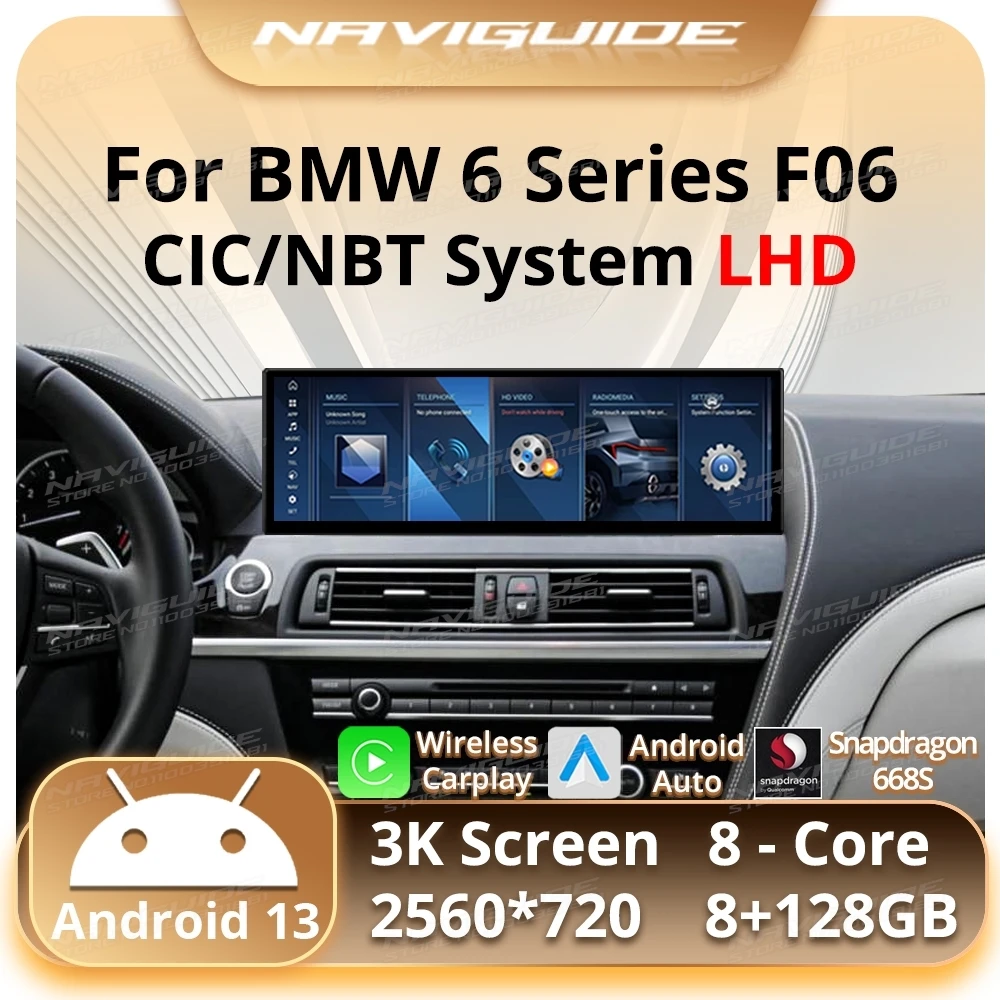 NAVIGUIDE Android 13 14.9 Inch 2560*720P For BMW 6 Series F06 2002-2016 CIC NBT System LHD Car Radio Multimedia Player CarPlay