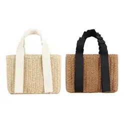 Handwoven Bag Stylish Top Handle Women's Handbag for Beach Holidays Shopping