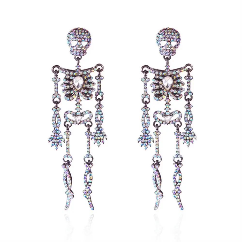 

Punk Style Rhinestone Skull Earrings Exaggerate Crystal Skeleton Pendant Earrings Shiny Personality Halloween Party Jewelry Lady