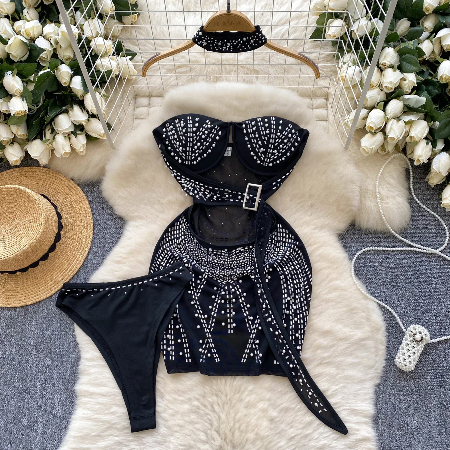 Elegancka sukienka wieczorowa bez rękawów Vintage bez ramiączek Sexy Off Shoulder Chic Rhinestone Slim Mesh Short Evening Dress Party High Street Clothing