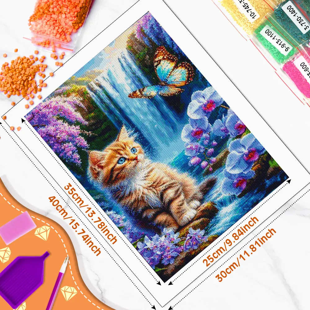 Huacan 5D DIY Diamond Painting Kitten Waterfall Orchid Diamond Mosaic Animal New Collection 2026 Decorative Paintings