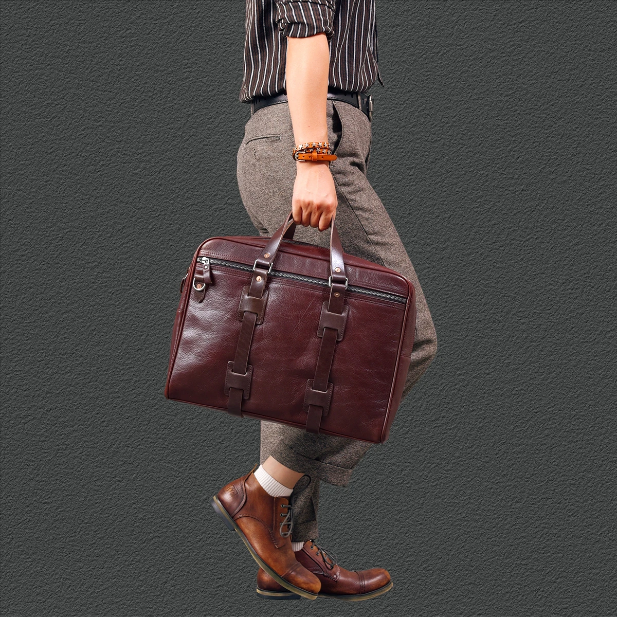 Vintage Cowhide Leather Men Handbags Big Briefcase Classic Laptop Bag Short Travel Bag Large Capacity Shoulder Messenger Bags