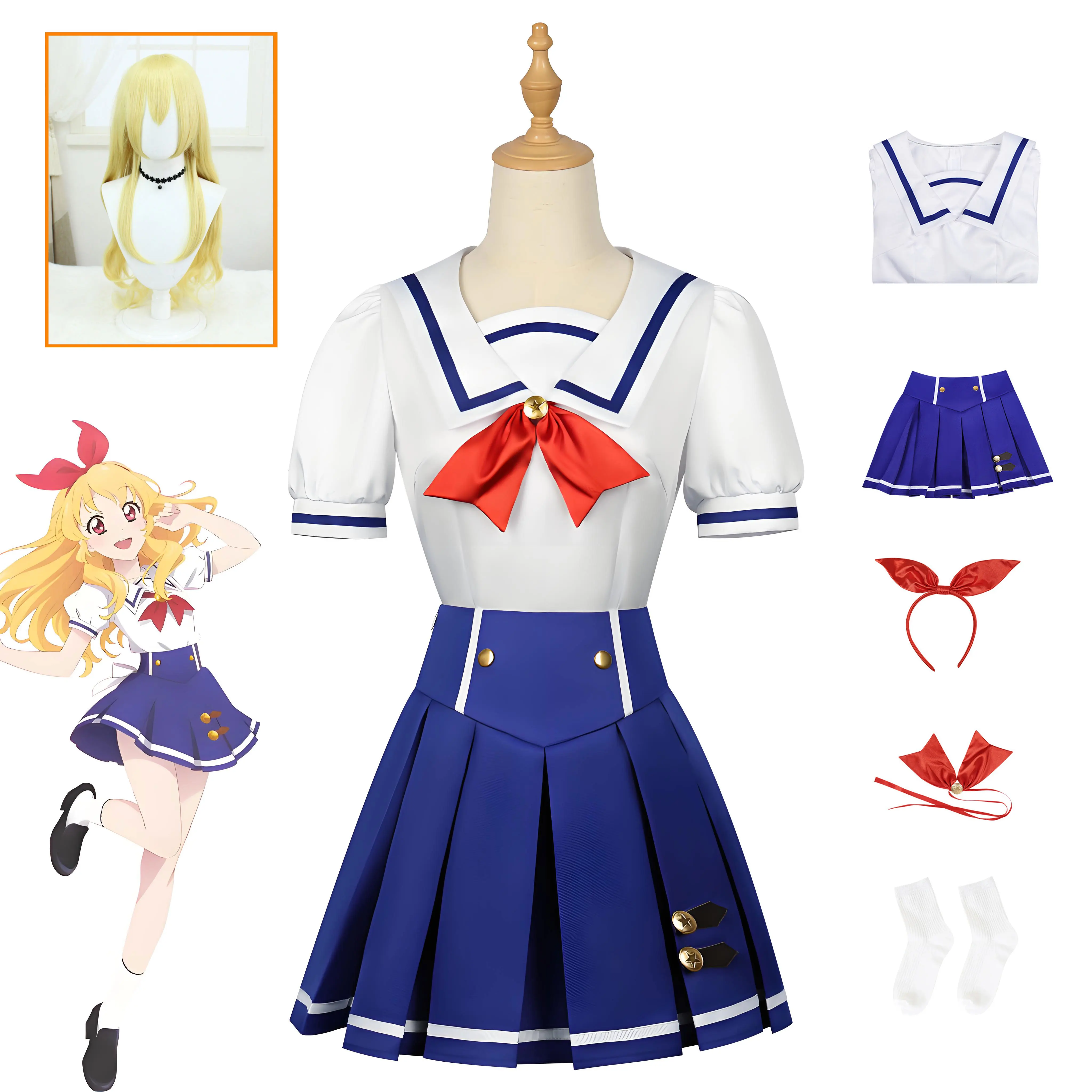 Sweet Japanese Sailor School Uniform Set Anime Style JK Outfit with Headband for Cosplay Party Daily Wear
