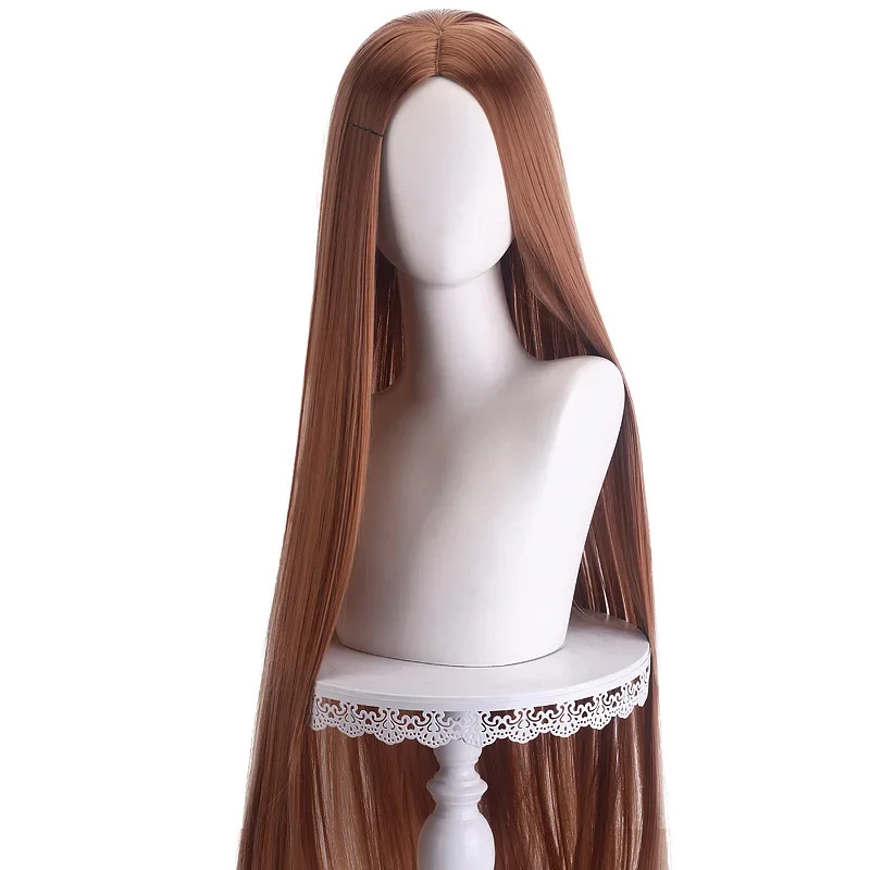 Lange gerade Cosplay-Perücke, 100 cm, Mittelscheitel, zentraler Split, blond, rosa, rot, lila, hitzebeständige Kunsthaar-Perücken