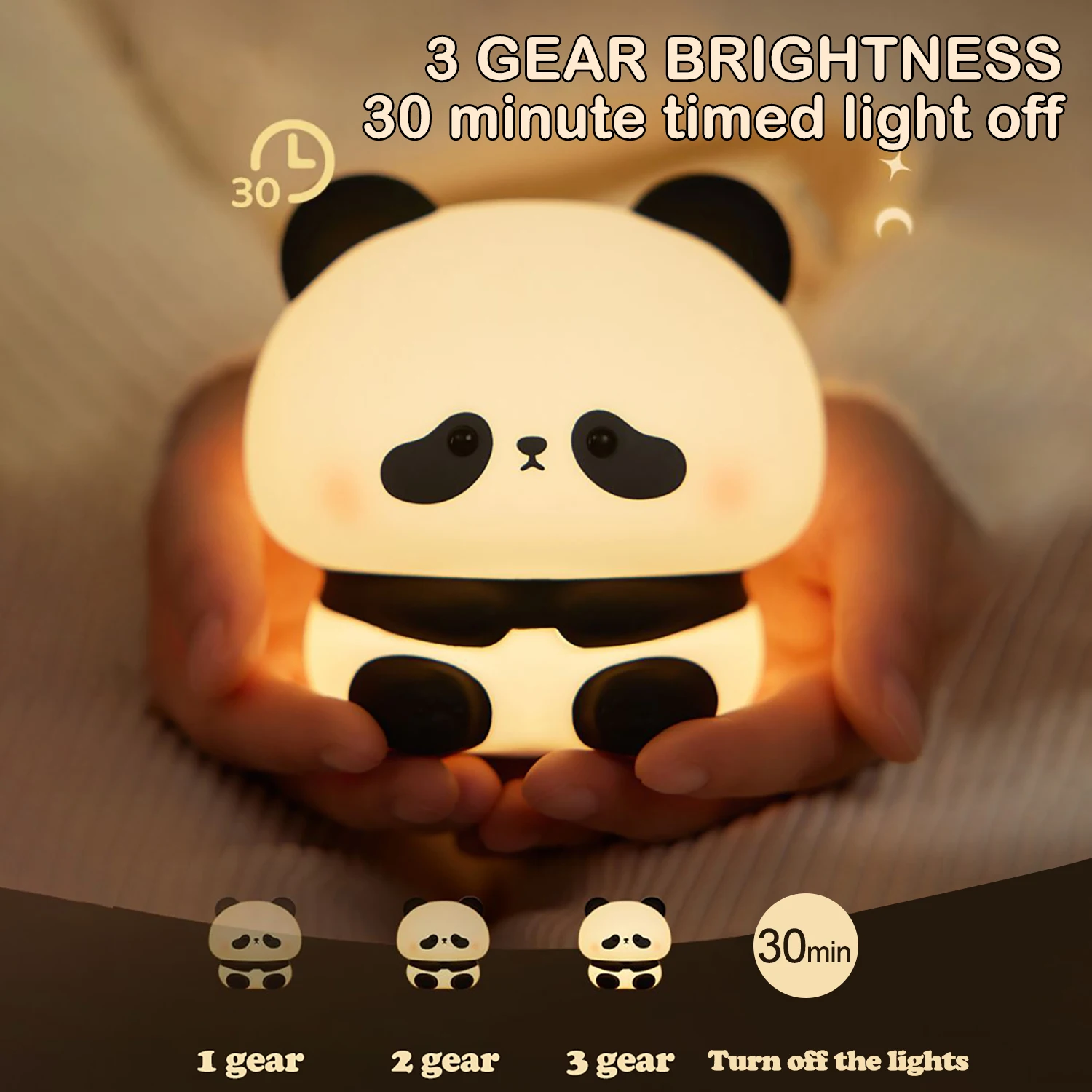 Cute Panda Night Light LED Novelty Lamp 3 Level Dimmable Nursery Nightlight Rechargeable Touch Lamp for Baby Kids Decor