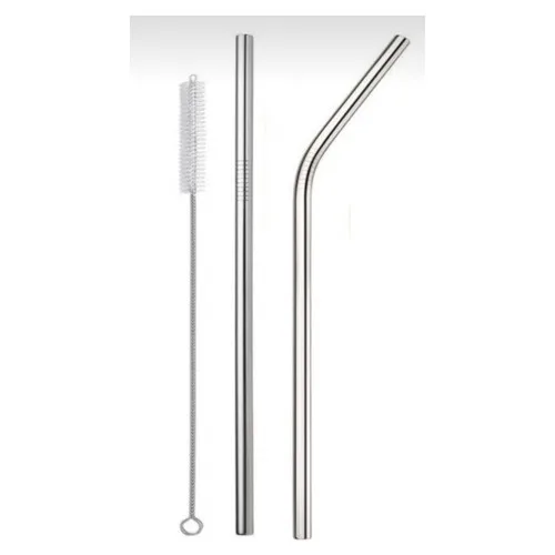 Elysian Stainless Steel Pipette 4lü Set Cleaning Brushed Silver Color Straws Ductile Decor