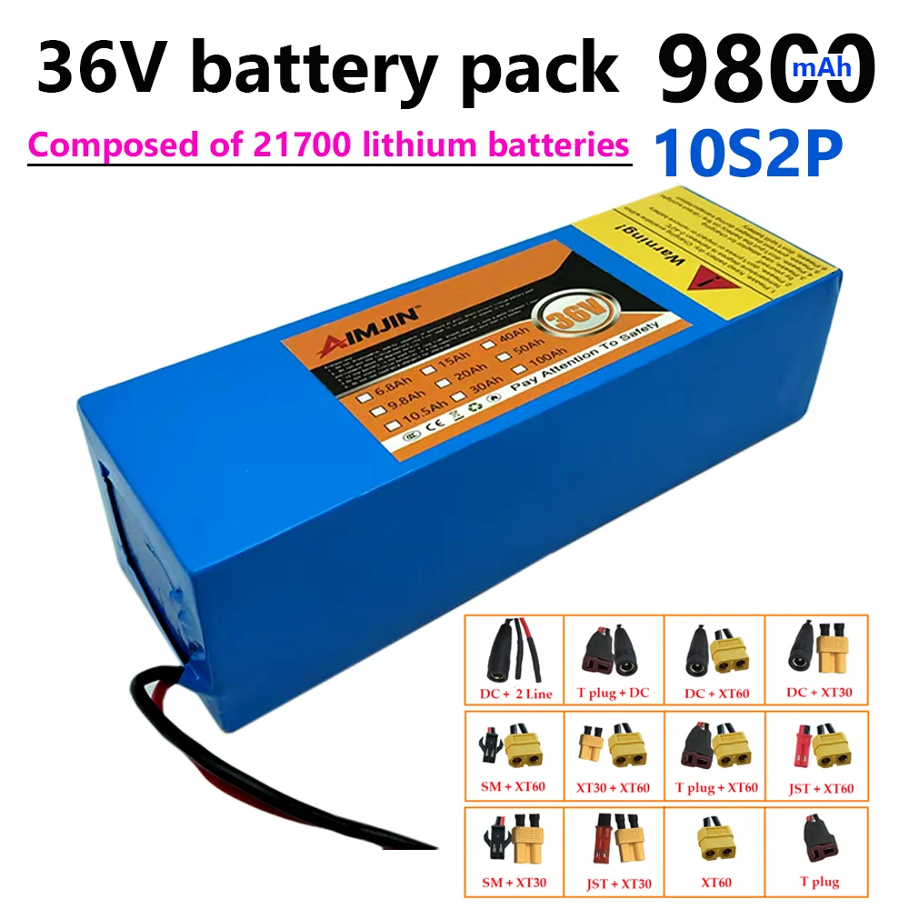 10S2P 21700 5C Lithium Battery Pack 36V 9.8Ah Power Rechargeable 500W-1000W for Electric scooters bicycle motorcycle,T JST XT60