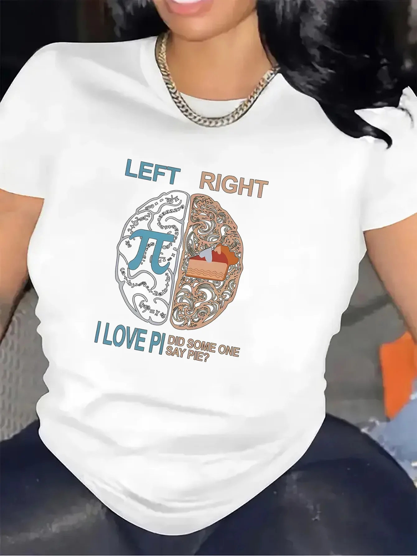 Funny Pi Day T-Shirt Women Math Geek Left Right Brain Graphic Tee Summer Short Sleeve Teacher Science Nerd Gift Female Tops