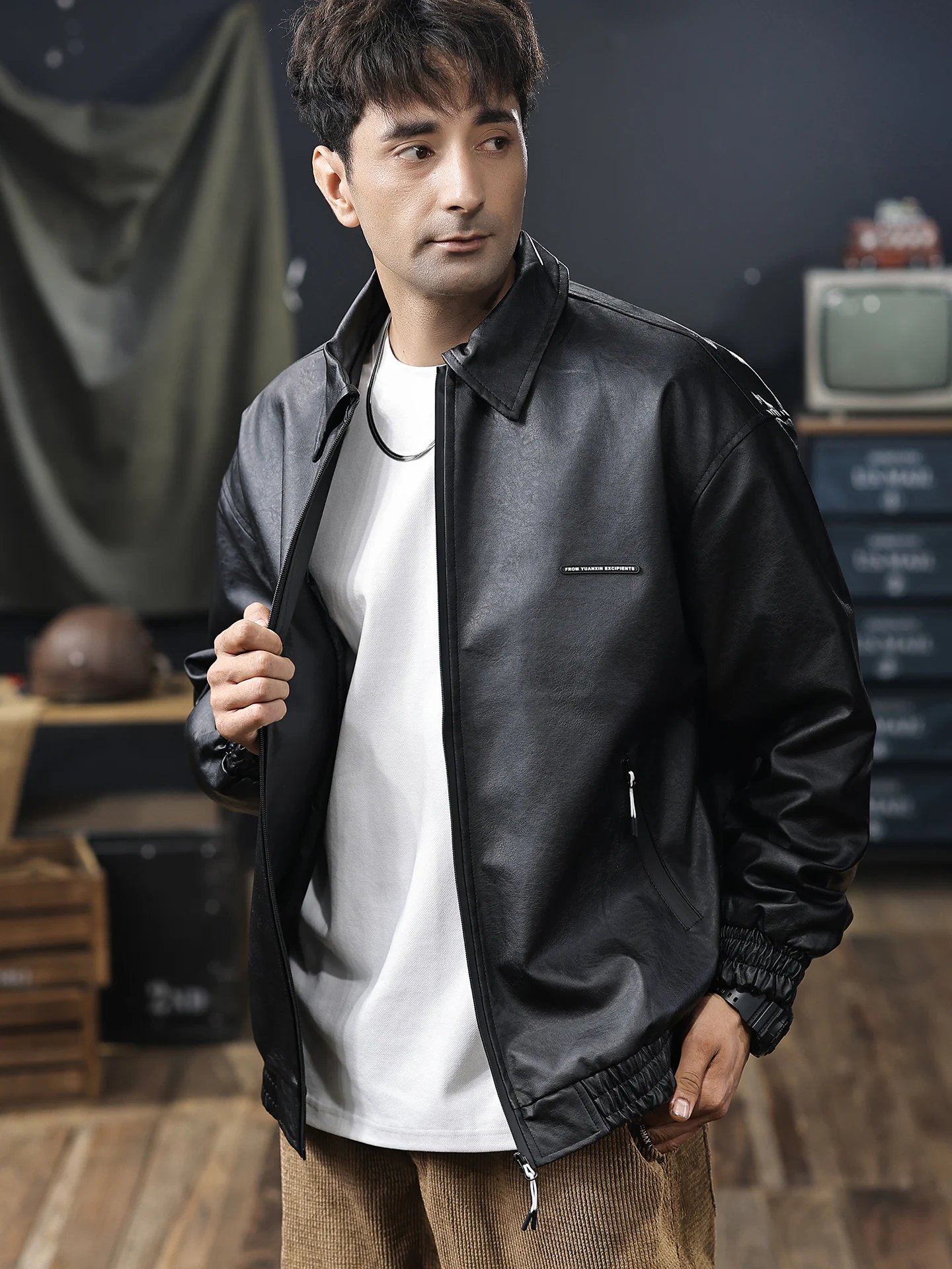 

Мужские свободные теплые мотоциклетные куртки из искусственной кожи Thiened American Sle, осень-зима, Новое поступление