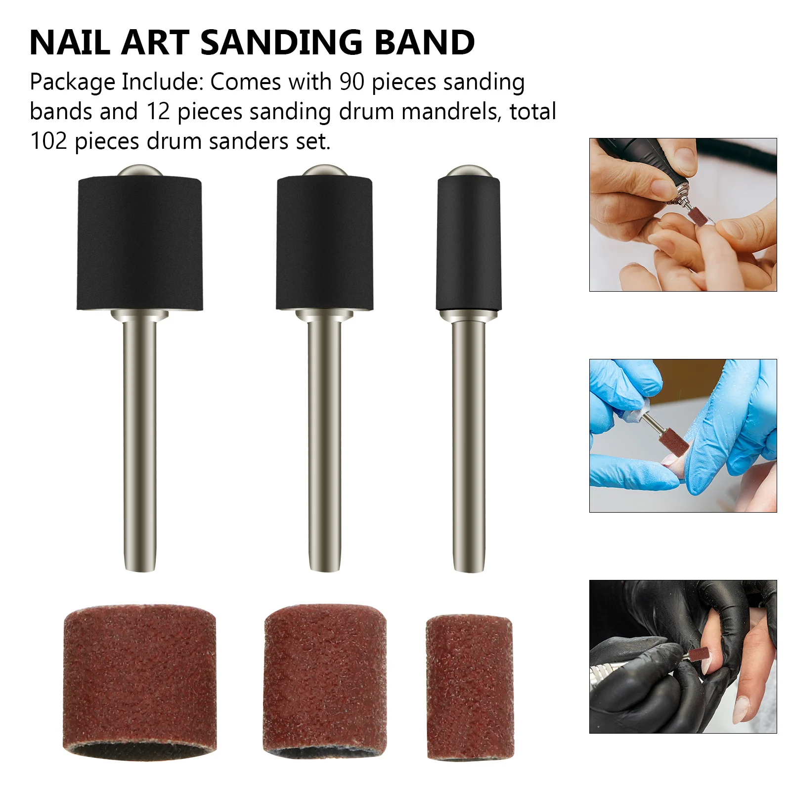 102 Pcs/set Dedicated Nail Polishing Circle Kits Sandpaper Drill Bits Sanding Bands Drum Mandrel for Manicure