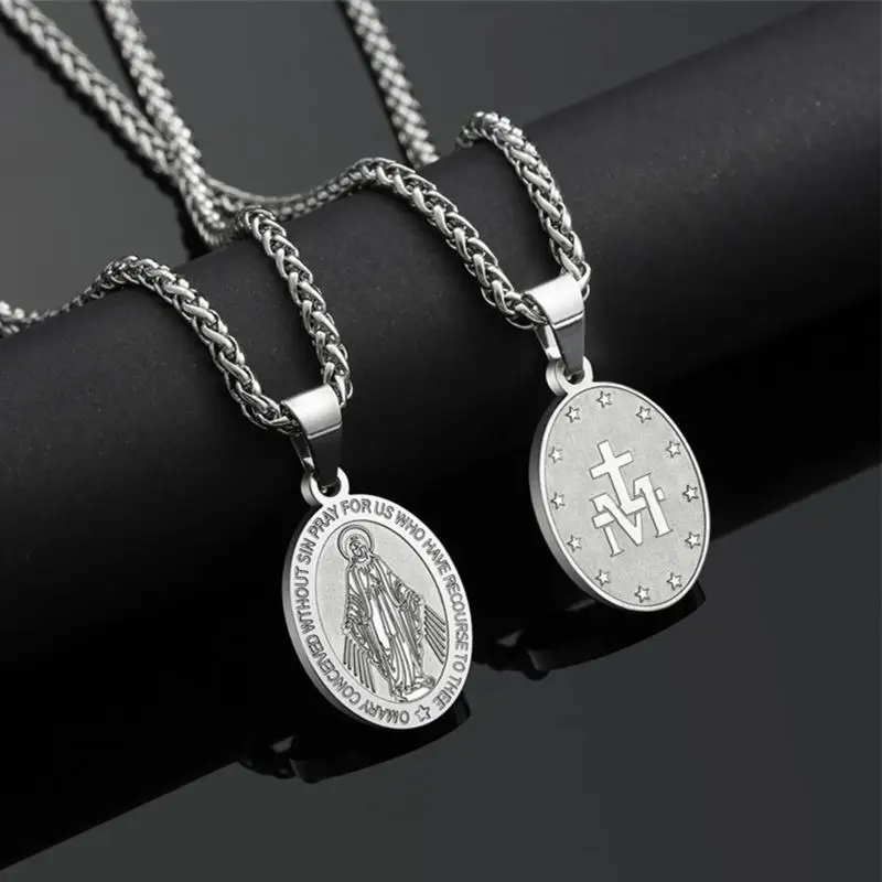 Oval Double Sided Portrait Pendant Necklace Retro Titanium Steel Chain Fashion Jewelry For Daily Wear Accessories Gift