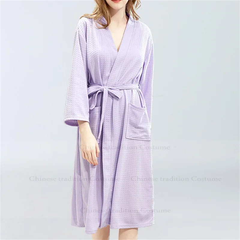 Lady Waffle Thin Shower Robes Sleepwear Blue Kimono Robe Gown Intimate Lingerie Couple Men Home Dressing Gown Sexy Bathrobe