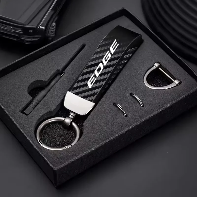 

Carbon fiber Leather Car Keyring Exquisite Anti-lost Car Keychain For Ford Edge 2015 2016 2017 2018 2019 Auto Accessories