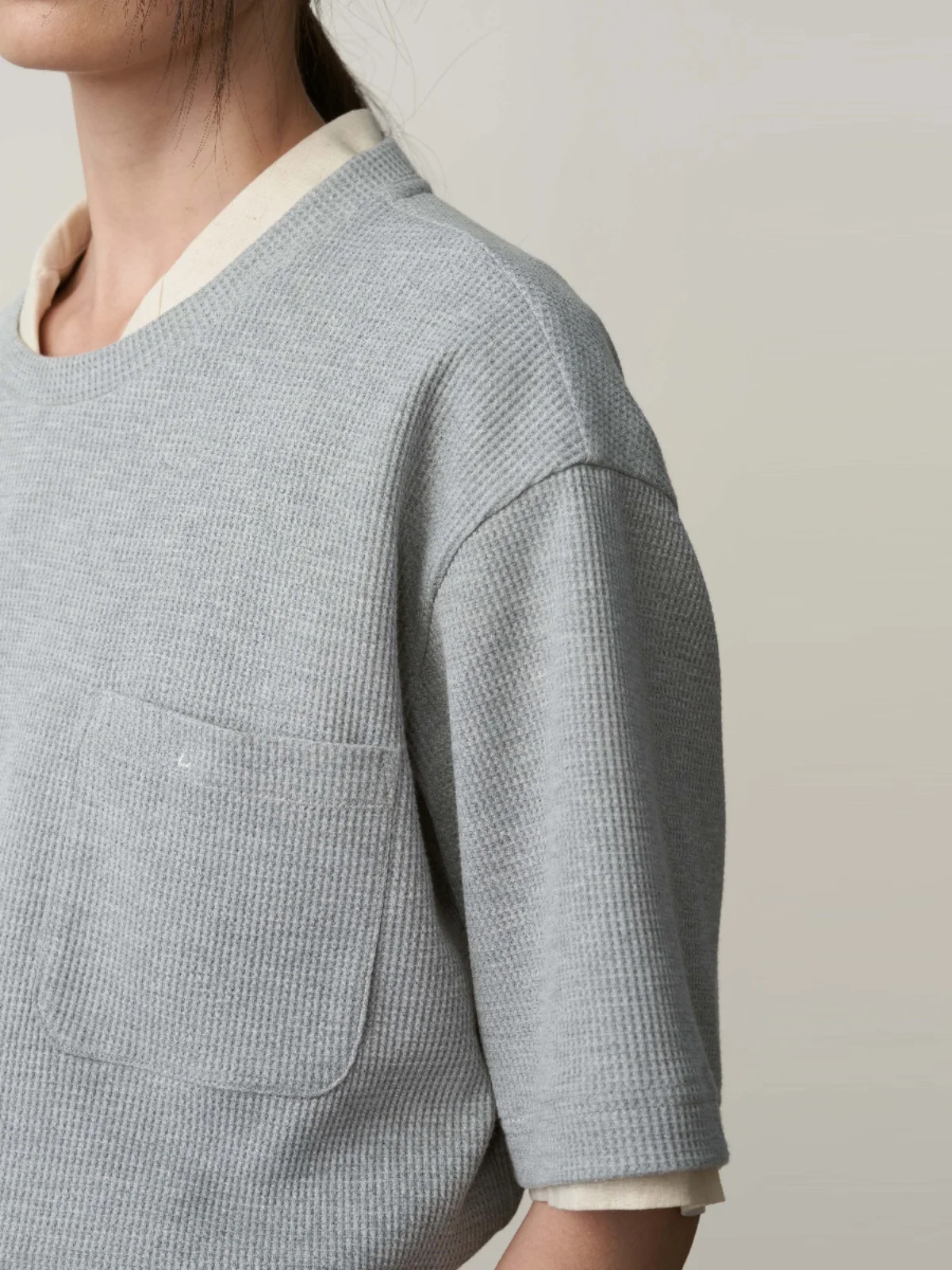 

Loose Cotton Knitted ort Sve T-irt ey Herringbone Pattern Embroidered Comfortable Breathable Summer Top for Women