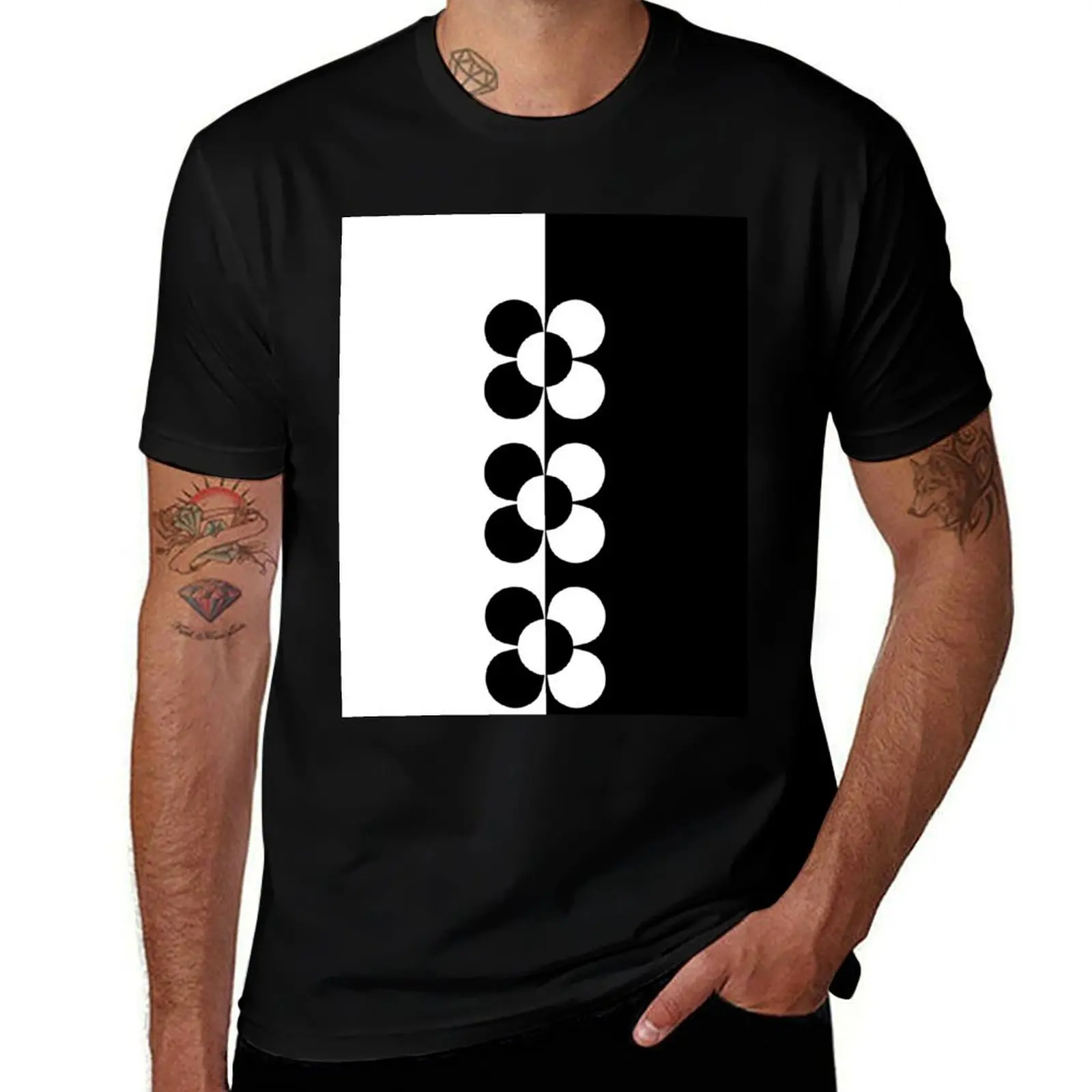 Black and White Retro 1960s Flowers T-Shirt Work Utility Casual Tee Shirt