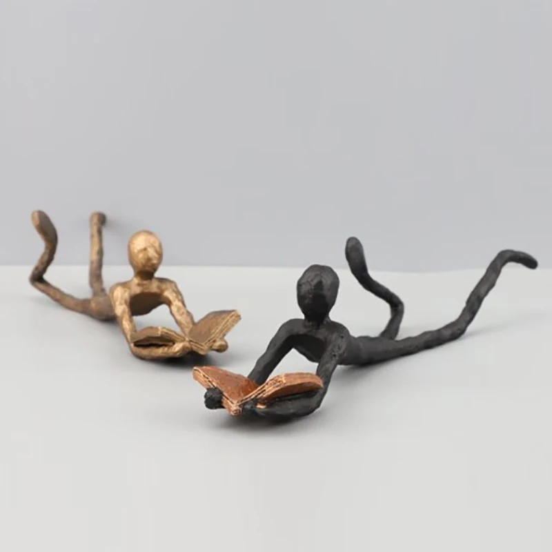Creative Reader Figure Ornaments Vintage Metal Human Body Sculptures Handicrafts Living Room Office Bar Cabinet Figure Ornaments