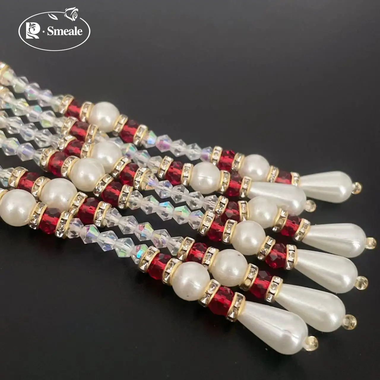 Kristallperlen mit Diamanten-Quaste. Hängende Perlenohrringe, Kopfschmuck, Strass-Schmuck, Spitze, DIY-Bastelzubehör. Qualitätsware RS253211 – Detail 4
