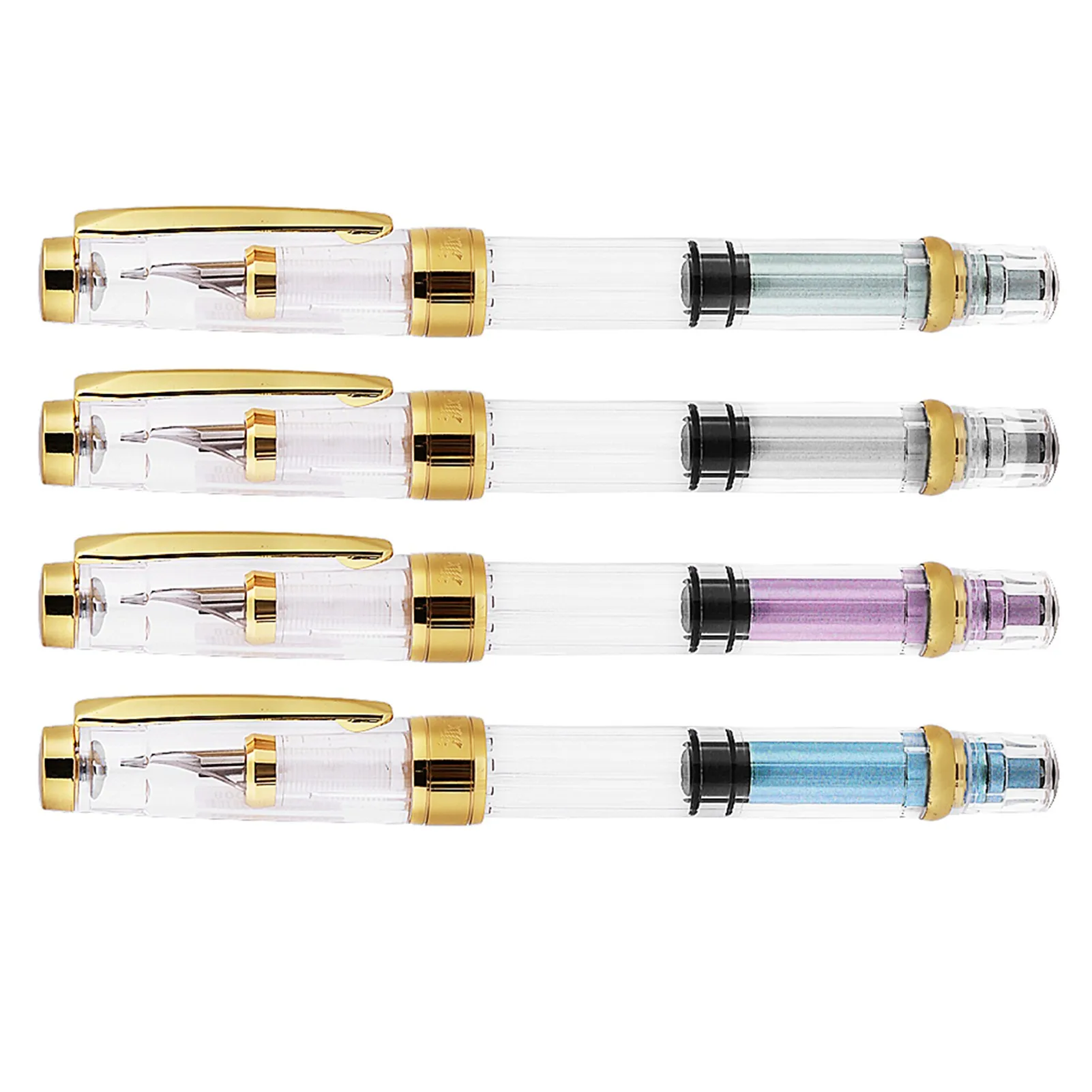 4Colors Piston Fill Fountain Pen Fine Nib Transparent Pen Set of 4 Writing Office Supplies