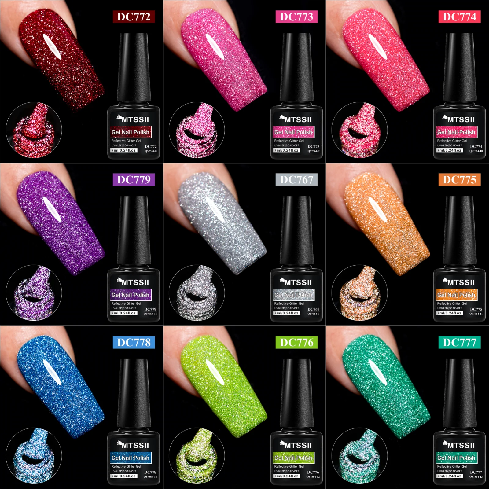 7ml Reflective Glitter Gel Nail Polish Red Pink Sliver Shiny Effect Semi Permanent UV LED Gel Vernis Manicure DIY Nail Supplies