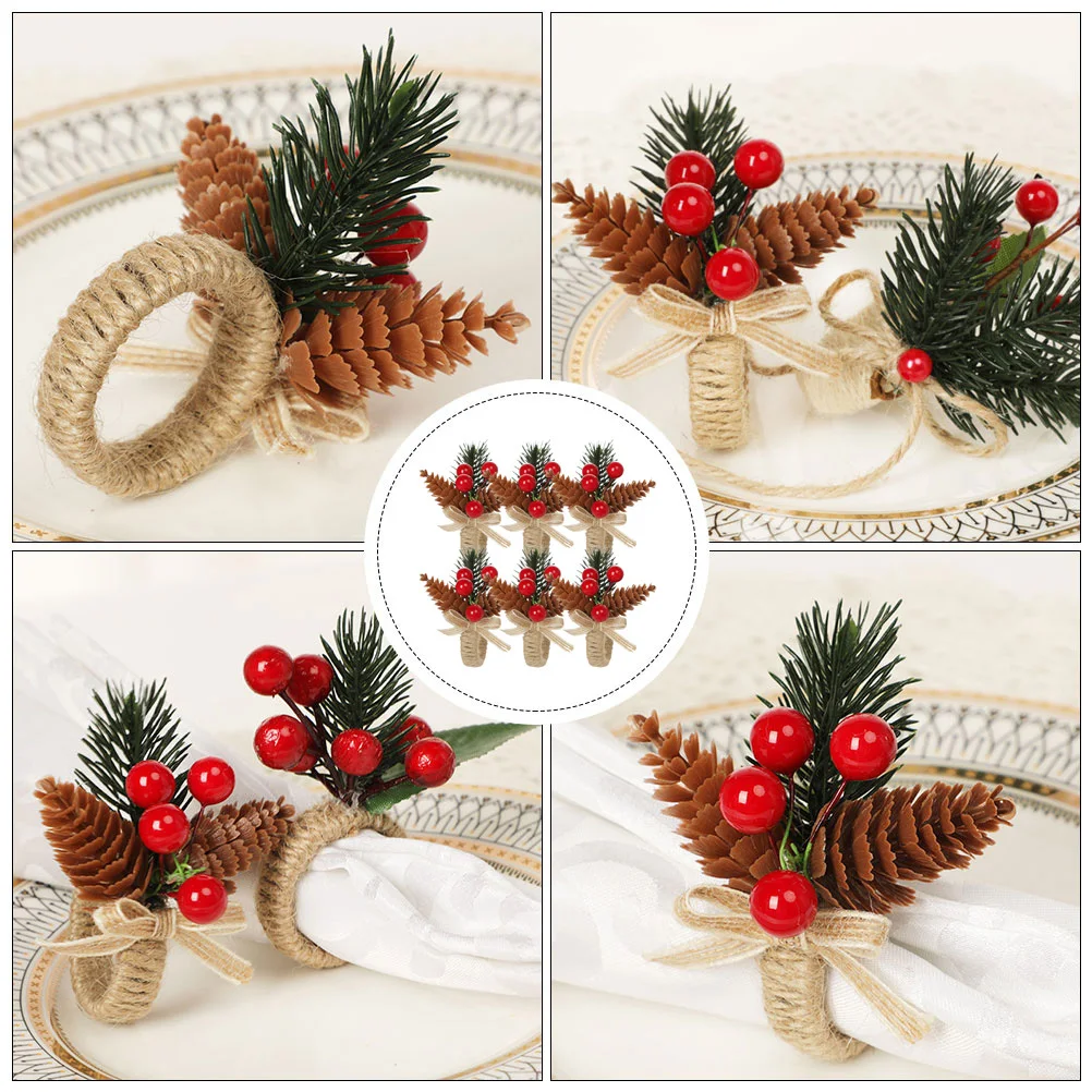 

6Pcs Christmas Napkin Rings Simulation Berries Wreath Decorative Buckles Party Table Napkin Decorations Xmas Dinner