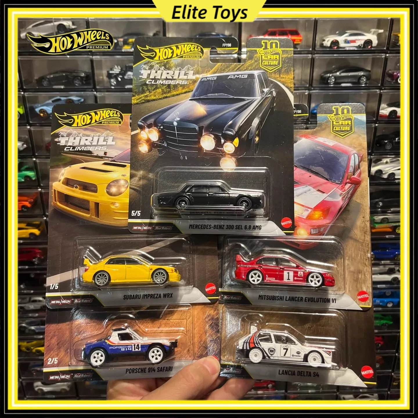 

Коллекционная модель автомобиля Hot Wheels Premium Car Culture Thrill Climbers Series: Porsche, Subaru, Mitsubishi, Mercedes-Benz, масштаб 1:64, литая под давлением