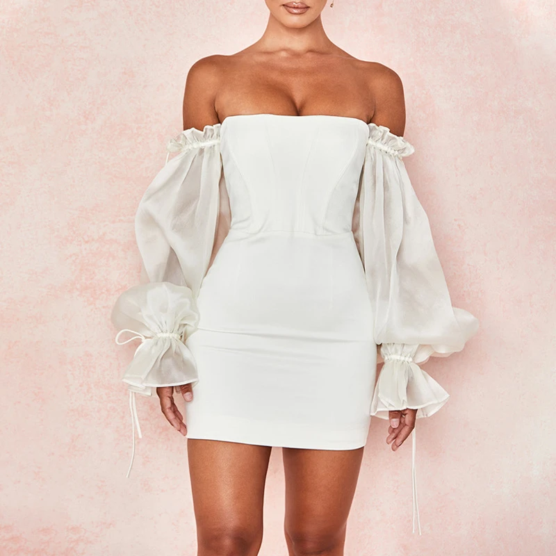 Mini robe à manches bouffantes pour femmes, robes courtes blanches silm, chemises noires désactivées, CoAdvantages, vêtements décontractés, mode d'été sexy, Y2K