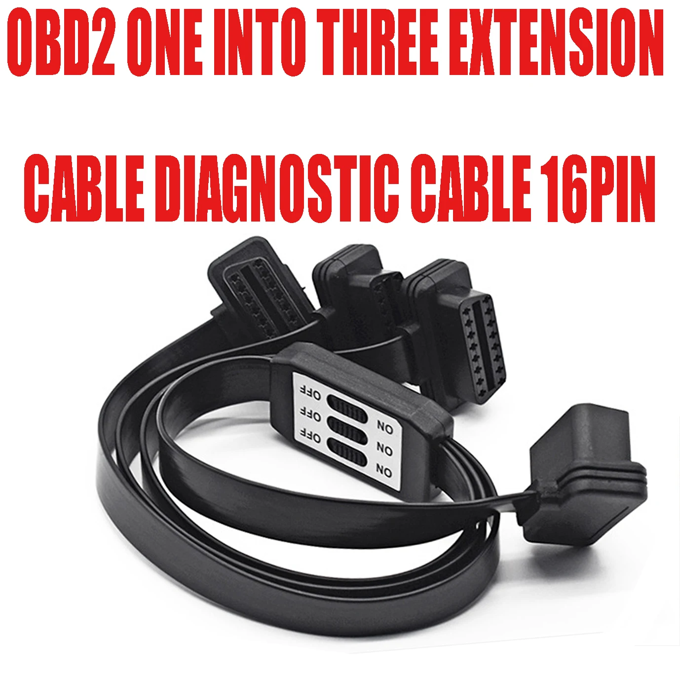 Automotive OBD2 1-to-3 OBD Diagnostic Cable with Independent Control Switch 16-pin Flat Extension Cable Independent Switch