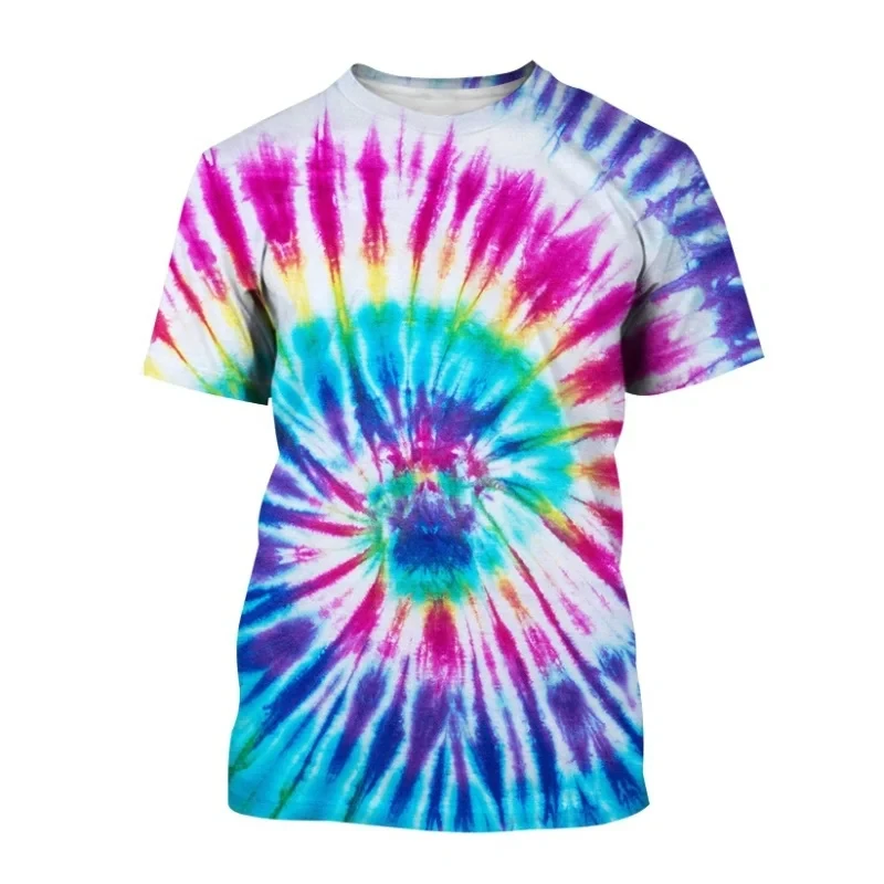 

Summer Men's Unisex Fashion Round Neck T-shirt Colorful Tie-dye Pattern Print 3D T Shirt Harajuku Street Short Sleeved Tops