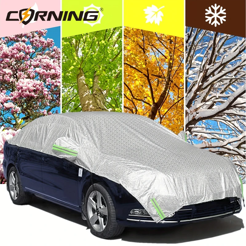 Auto-Halbabdeckung Wasserdicht UV-Schutz Autoabdeckung mit Spiegelabdeckungen Universeller Staub-, Schnee-, Frost- und Sonnenschutz für Limousinen und SUVs – Detail 7