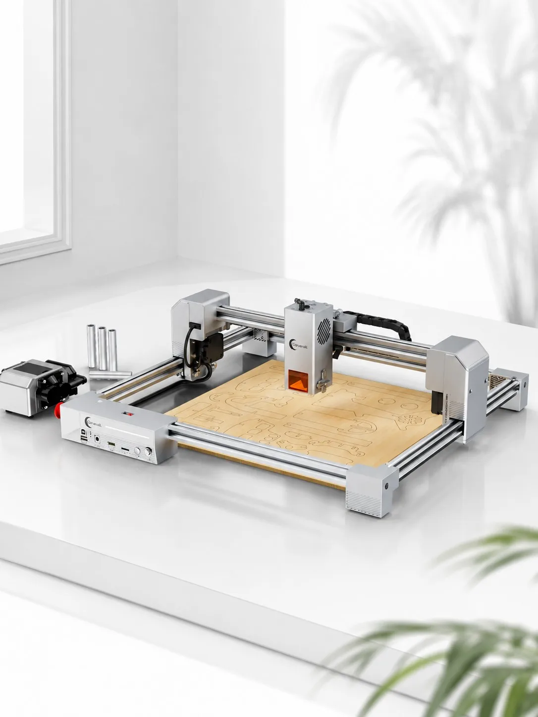 Carverall JL9 20W Laser-Gravierer & -Schneider, eingebaute Luftunterstützung und 4 Stützfüße, Drehvorrichtung, Wabenstruktur und 1W IR-Modul optional – Detail 1
