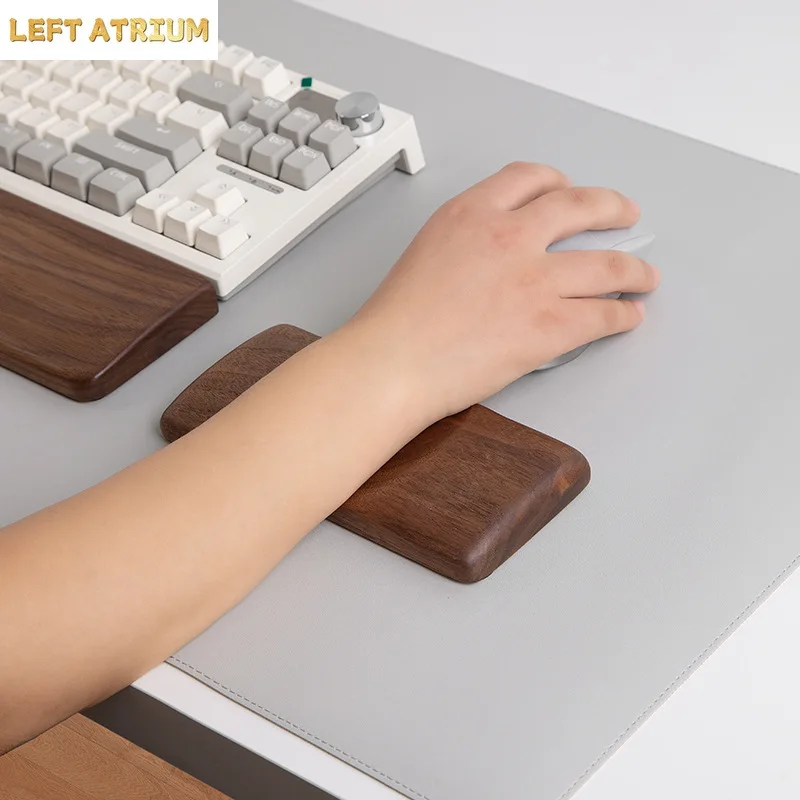 Ergonomic Walnut Wood Wrist Rest for Keyboard & Mouse, Comfortable Wooden Palm Rest, Desk Accessory for Office Workers & Gamers