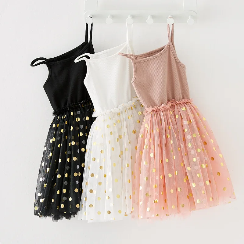 

Girls Summer New Strap Sleeveless Dress 1-6 Years Kids Casual Tutu Dresses Children Dot Lace Mesh Birthday Party Dress for Girls