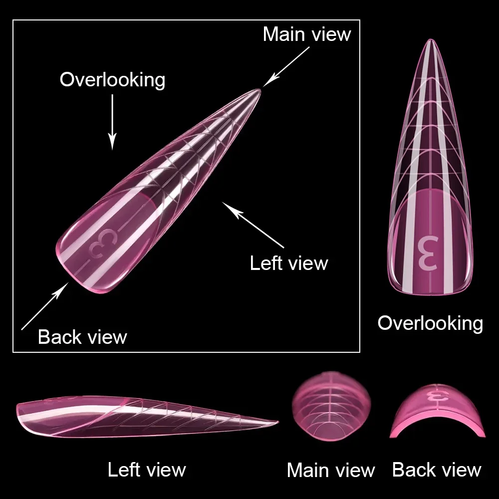 150pcs Pink Dual Nail Forms Almond Shape Extension Structure Full Cover Stiletto False Nail Tips Molds for French Nails Design