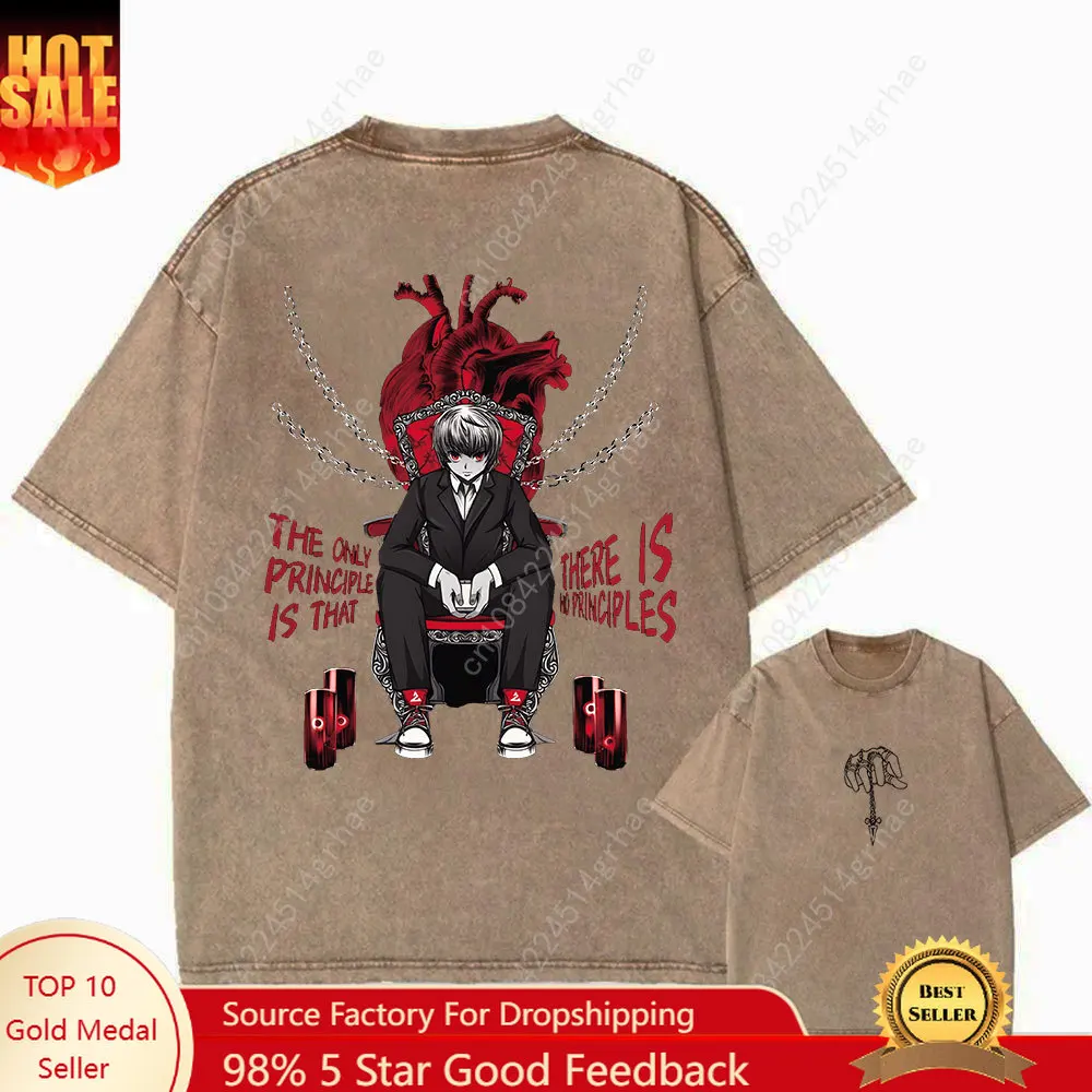 

Hip Hop Retro Washed T-Shirt Streetwear Anime Hunter X Hunter Print Graphic T Shirt 100% Cotton Unisex Tshirt Men Tops Tees Y2K