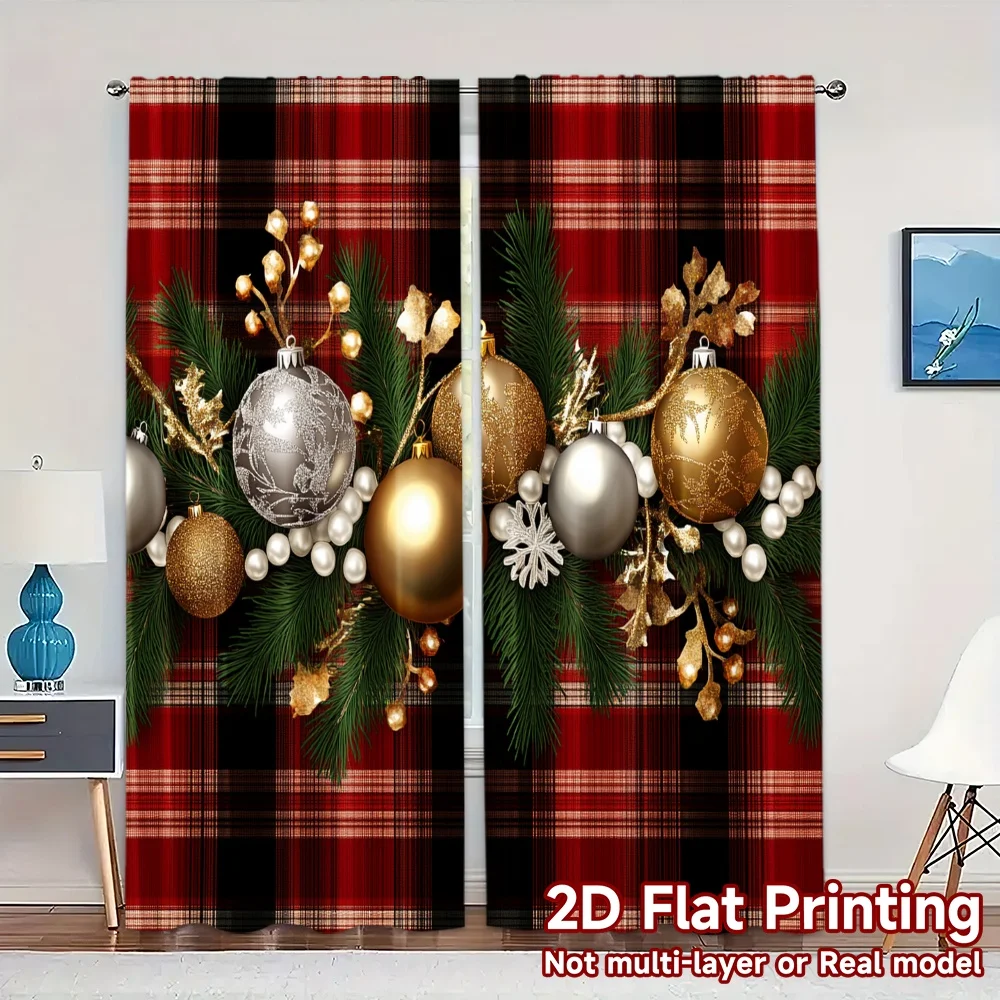 2pcs,Curtains Buffalo Plaid Christmas Garland (3) Contemporary Modern Curtains Prints Light Filtering Curtains Decorations