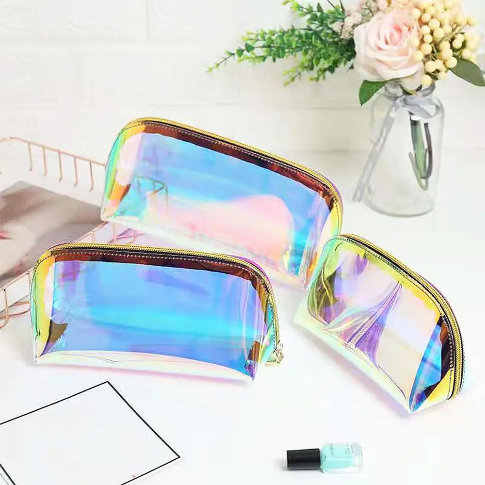 Laser Cosmetic Bag Women Makeup Case PVC Transparent Beauty Organizer Pouch Female Jelly Bag Lady Make Up Pouch