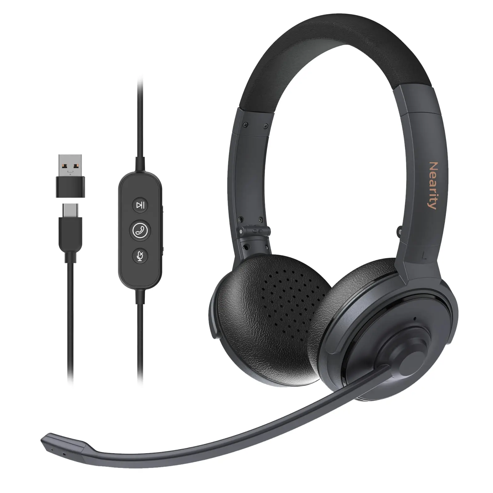 

Проводные наушники-вкладыши с микрофоном с шумоподавлением, подключение USB/Type-C для офисного домашнего ПК/Mac/ноутбука
