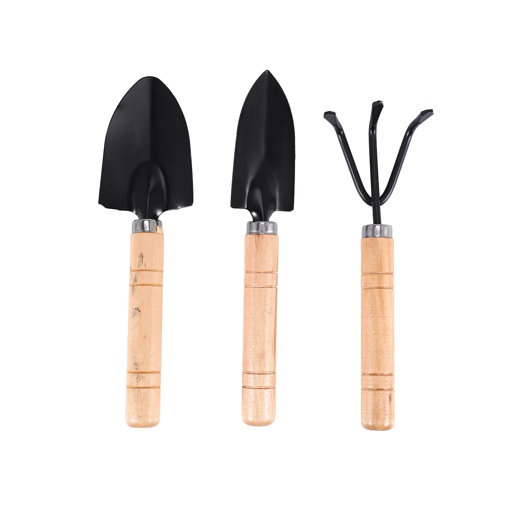 Set of 3 Mini Garden Tool Hand Planting Tools Small Shovel Rake Spade Wood Handle Planting Tools