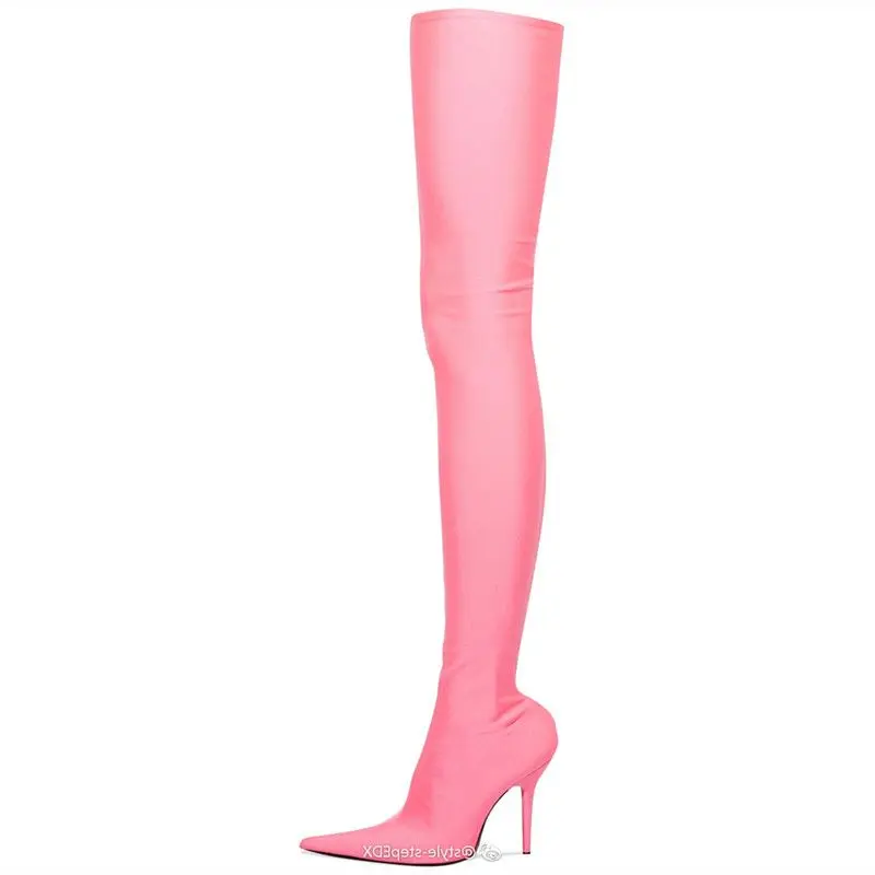 MKKHOU Fashion Over Knee Boots Women New High Quality Lycra Fabric Pointed High Heel Elastic Trouser Boots Daily Commuter Modern