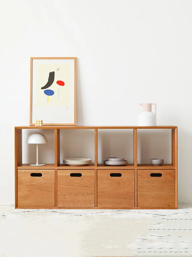 Bookshelf solid wood bookcase Household raised storage cabinet on the floor against the wall Multi-functional display