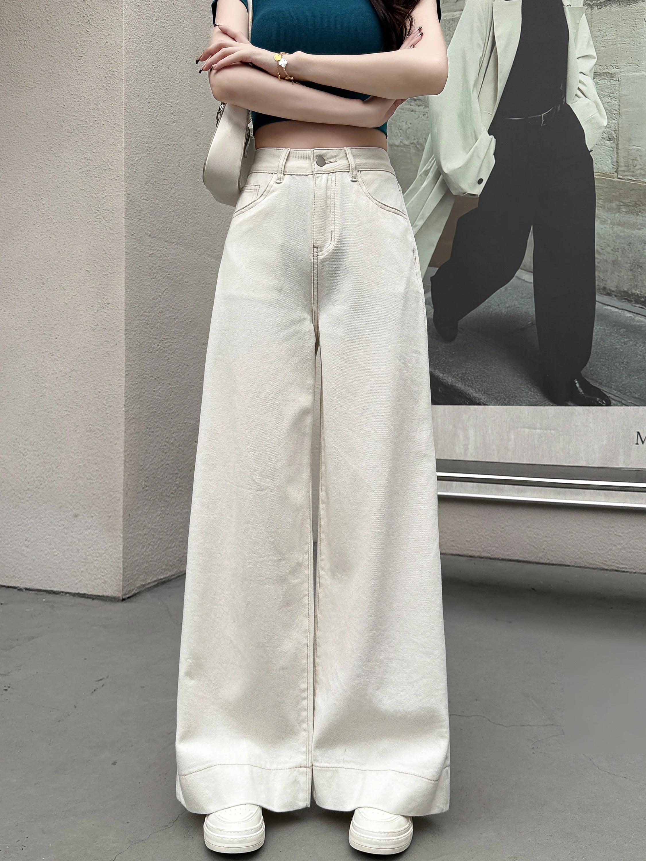 

Washed High Waist Wide Leg Jeans Women Summer New Style Slimming Loose Straight Drapey Versatile Floor-Length Trousers