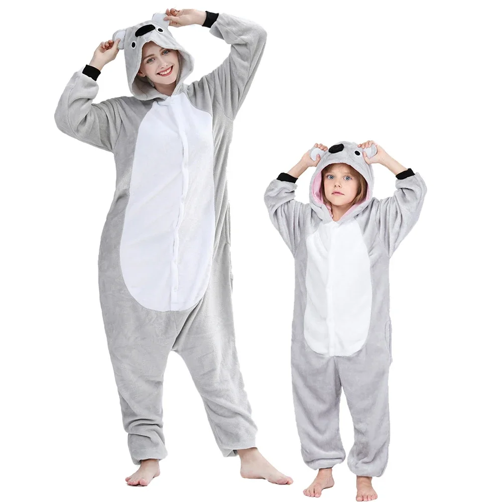 Koala Girls Boys Winter Long Sleeve Onesie Pajamas Cute Cartoon Tiger Animal Onesies Kids Flannel Jumpsuit Children Pajamas