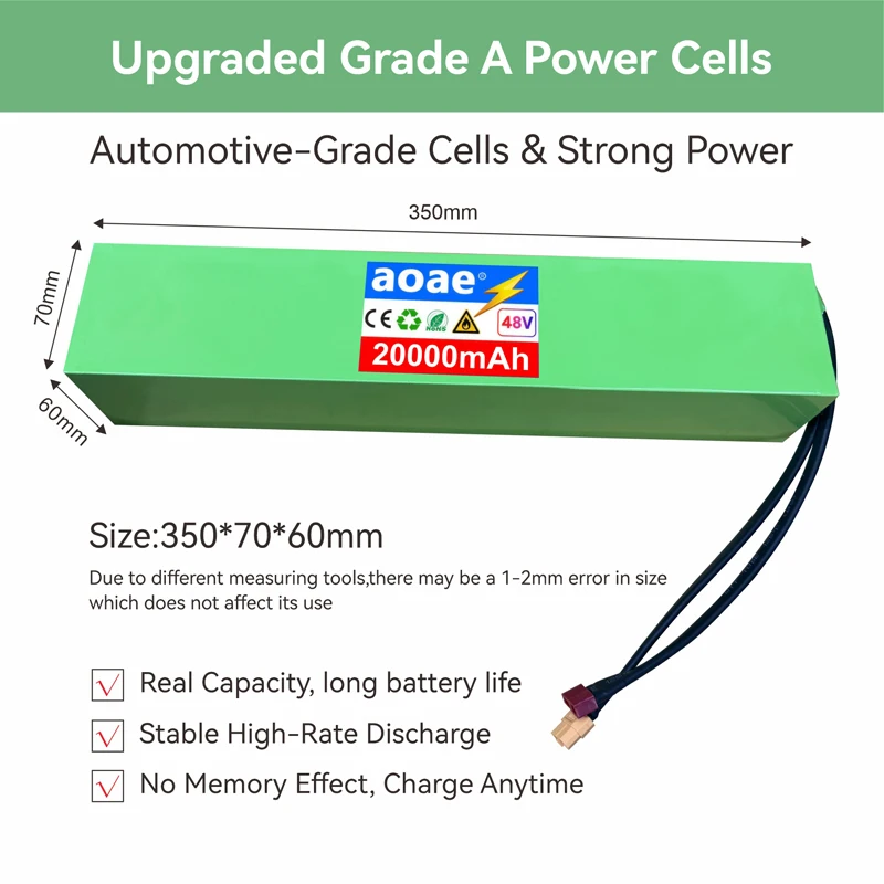 48V 20Ah 13S4P 18650 Li-ion Battery with BMS, High Capacity Replacement for Kugoo M4 M4Pro M5 M5Pro E-Scooter
