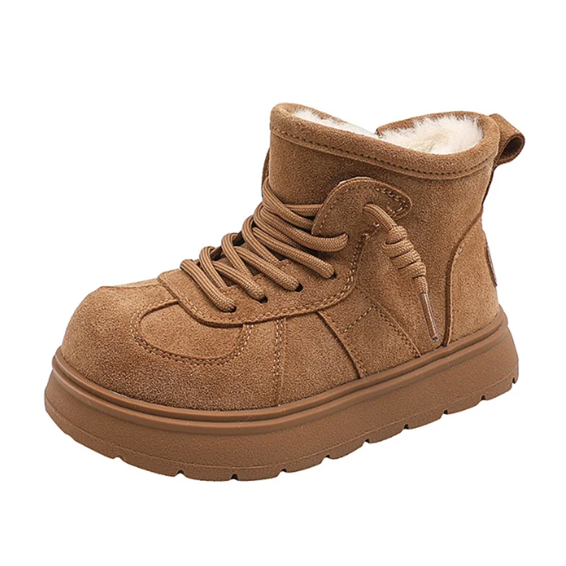 

2025 Winter New Children Snow Boots For Girls Leather Warm Plush Kids Cotton Shoes Non-slip Fashion Kids Boots 22-37